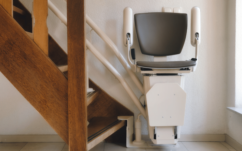 a chair lift installed up a staircase