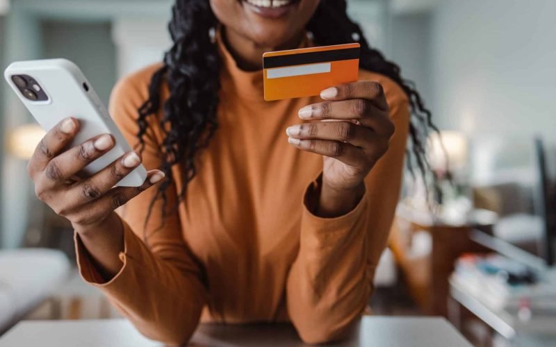 a woman uses online banking